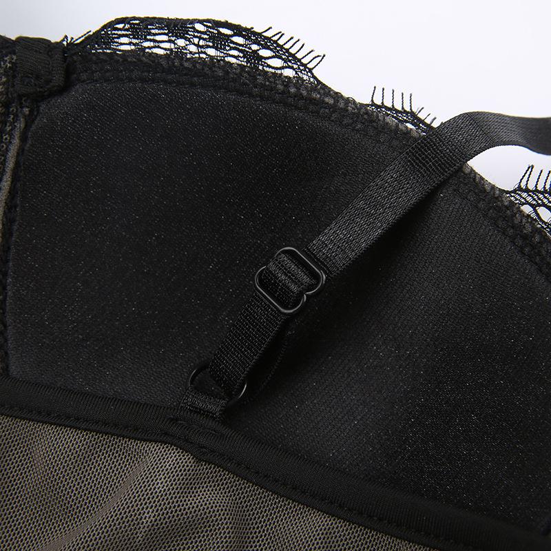 Frauen Spitze Mesh Mesh Spleißen Fisch Knochen Schlank Kleine Weste Freigelegtes Schlüsselbein mit Brust Pad Perspektive Hosenträger Tops