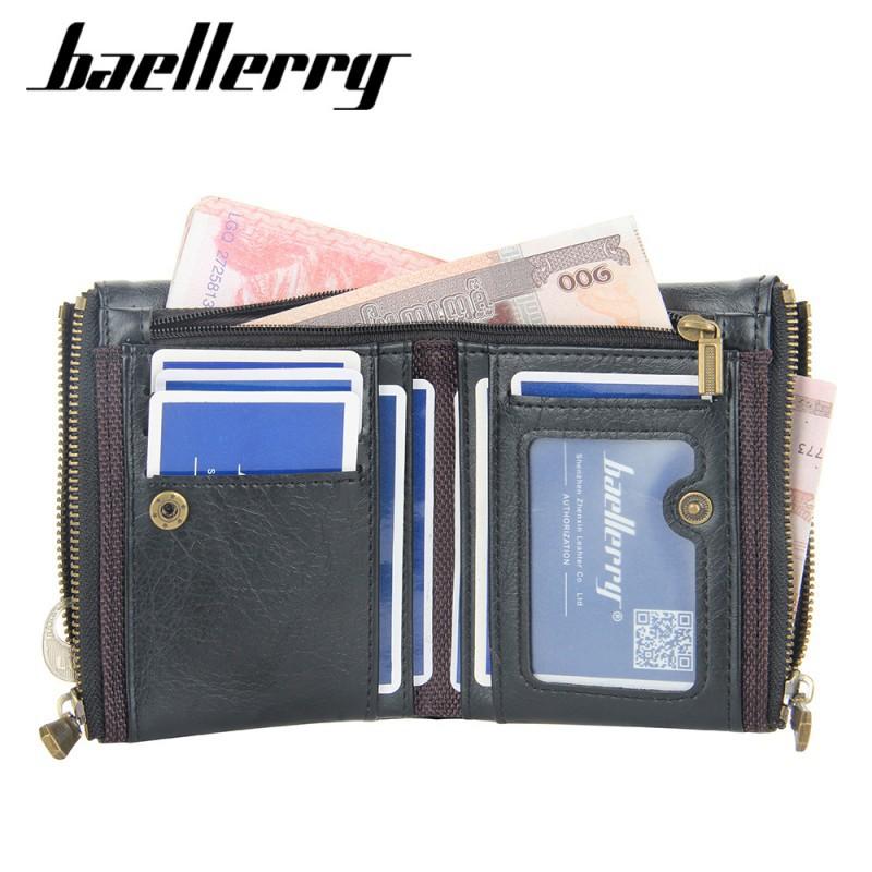 Wallet Men's Short Style European American Retro Multi Card Chain Soft Leather Clip Zipper Coin Purse