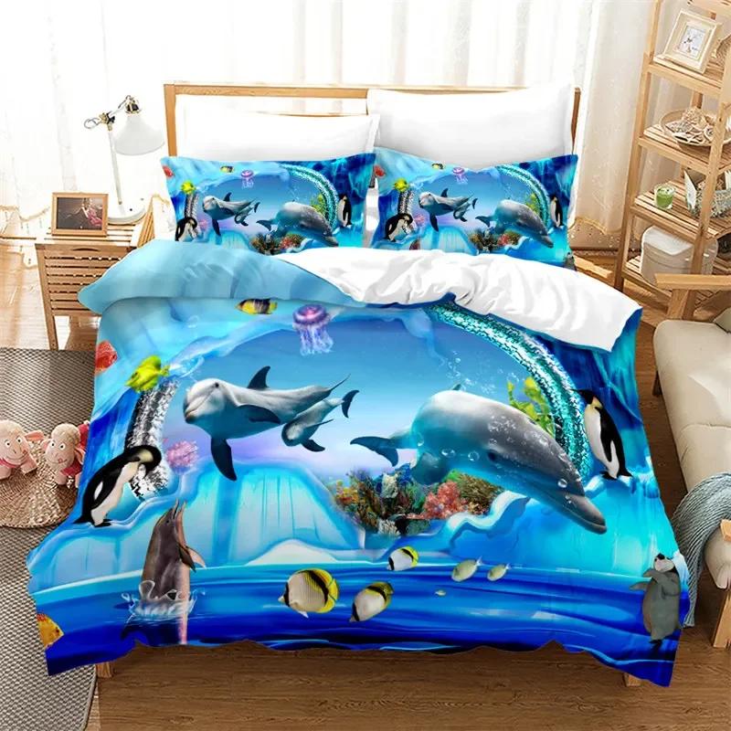 Comforter Jumping Dolphin Marine Themed Bedding Set King Full Twin For Kids Adults Decor Microfiber Ocean Animals