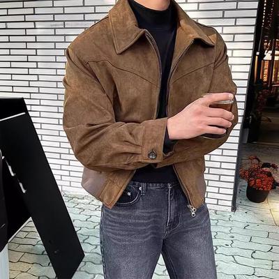 Veste décontractée pour homme à double fermeture éclair, couleur unie, avec petit revers