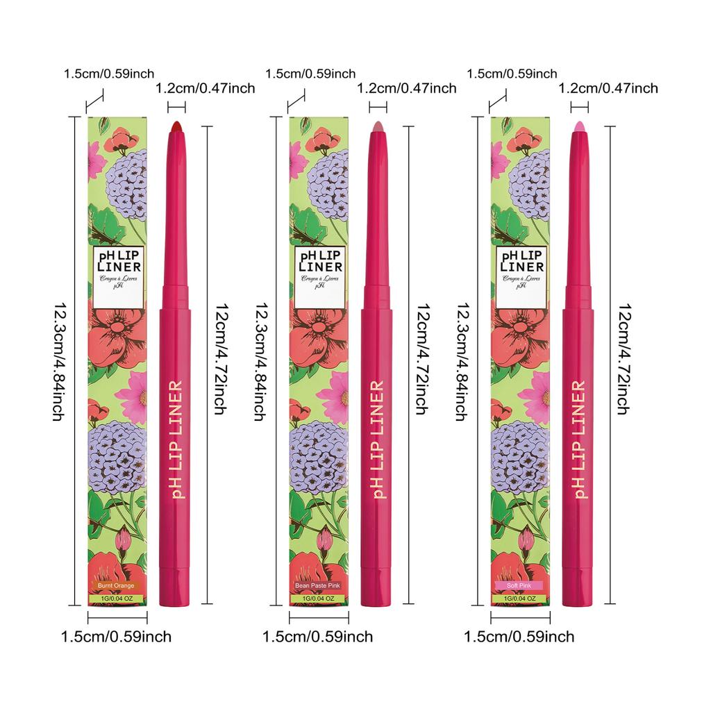 Lip Liner: Long-Lasting Waterproof Lip Pencil for Precise Definition, Smudge-Resistant & Smooth Application, 3 Shades