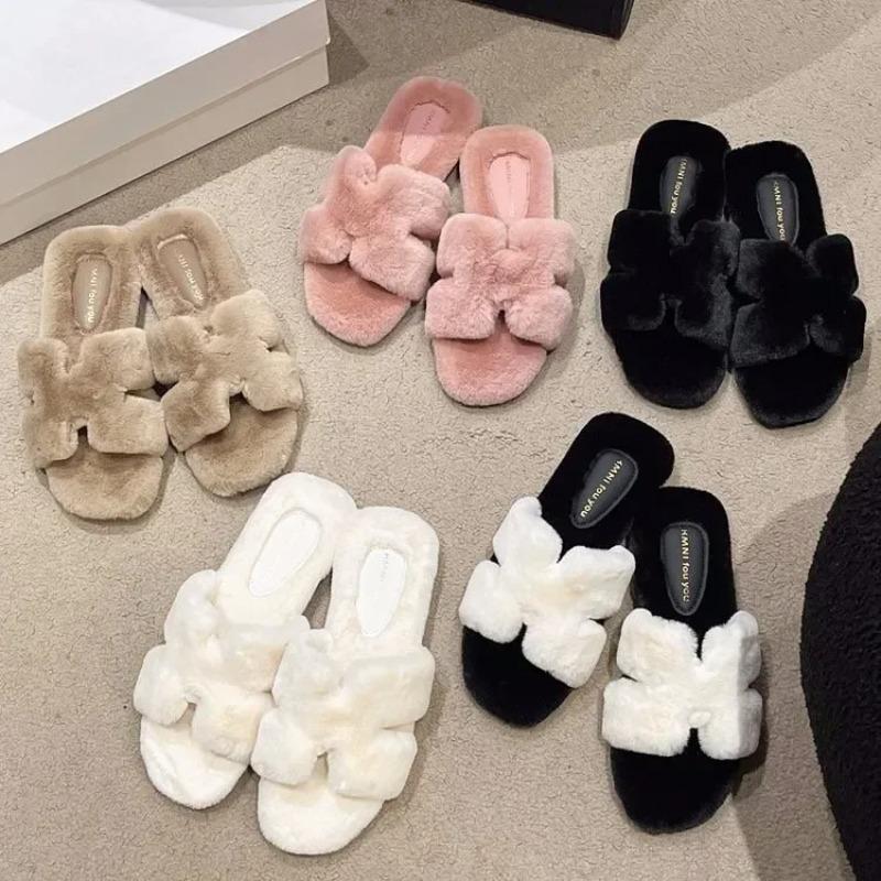 Women's Slippers 2026 Winter New Fur Fluffy Slipper Comfort House Slippers Soft Bottom Casual Flat Slippers Winter Women Slides