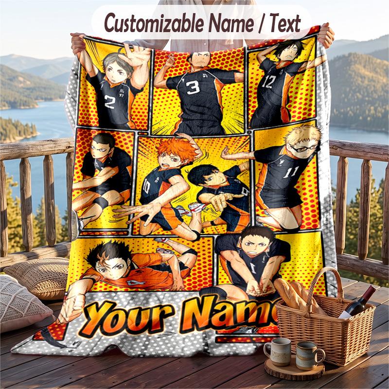 Personalized Flannel Throw Blanket,Haikyuu Custom Printed Name, Cozy Plush Blanket For Home Use