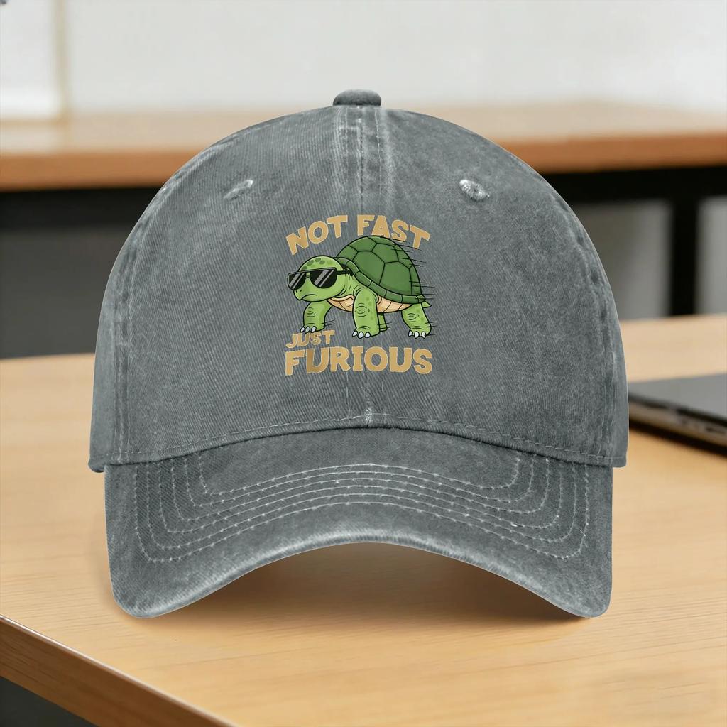Not Fast Just Furious Turtle Funny Baseball Cap Sun  Hiking Fishing SunProof Washed Trucker Hat Unisex Women Fashion Baseball Caps