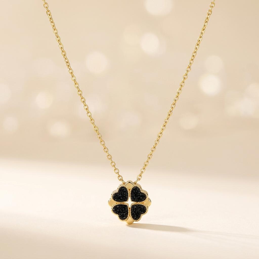 Fashion Jewelry 18K Gold Plated Clover Necklace  Valentine's Day Gift  Stainless Steel Heart Necklace for Girls