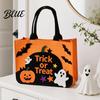 Child-friendly Halloween Bag Trick or Treat Bag Felt Goodie with Pumpkin Ghost Patches Photo Prop Large Candy Tote for Kids Party Favor,