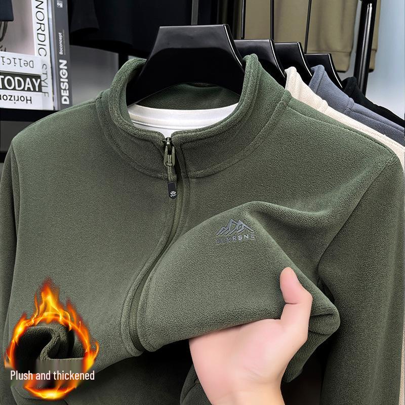 2025 Men s Winter Stand Collar Fleece Cardigan - Casual, Thick, and Warm L зелёный