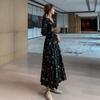 WTEMPO Brand Fragmented Chiffon Long Sleeve Dress Loose Retro Versatile Large Hemline Skirt Slim Tall Super Long Knee Skirts