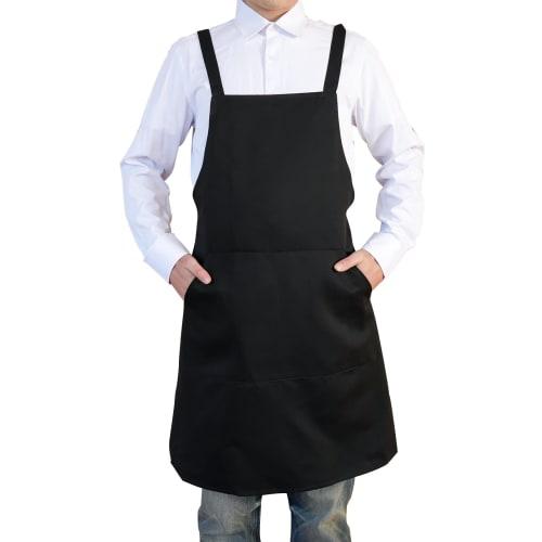 cozycube Men's H-Shaped Cafe Apron, Simple Design, Neck Strap, Available in Two Sizes, Solid Color, 65% Polyester, 35% Cotton, Stylish, Large Capacity