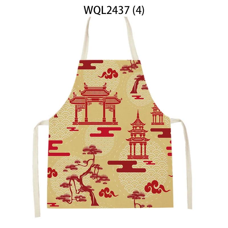 Christmas Apron Linen Tree the House Printed Kitchen Apron for Women Men Baking Accessories Bib Household Items Sleeveless Apron 47x38cm