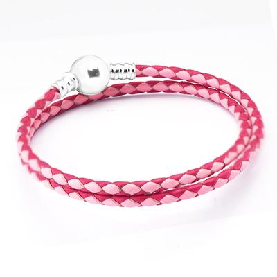 Autentické stříbrné náramky 925 s propletenou kůží v různých odstínech růžové pro ženy S925 Šperky Náramek Femme Pulseras