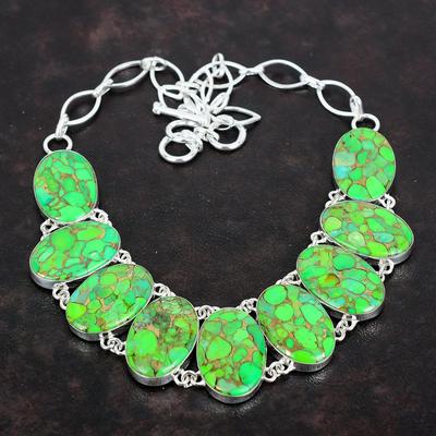 Copper Green Turquoise Necklace  925 Sterling Silver Necklace Adjustable Chain Necklace Handmade Necklace Gemstone Jewelry Anniversary Gifts