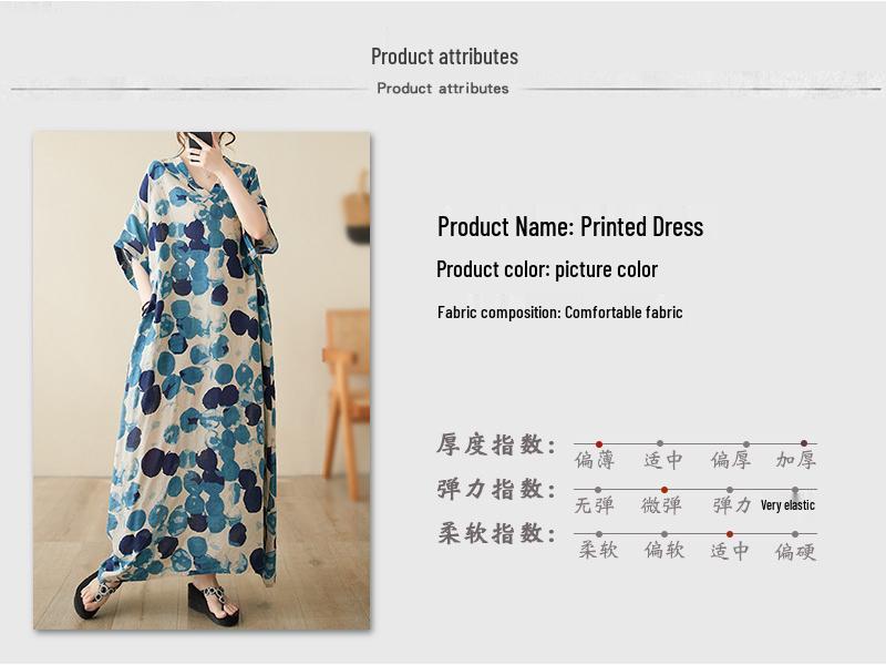 Retro Sukienka Plażowa z Dekoltem V i Luźnym Krojem - Lato 2024 Bawełna Len Narzutka Plus Size