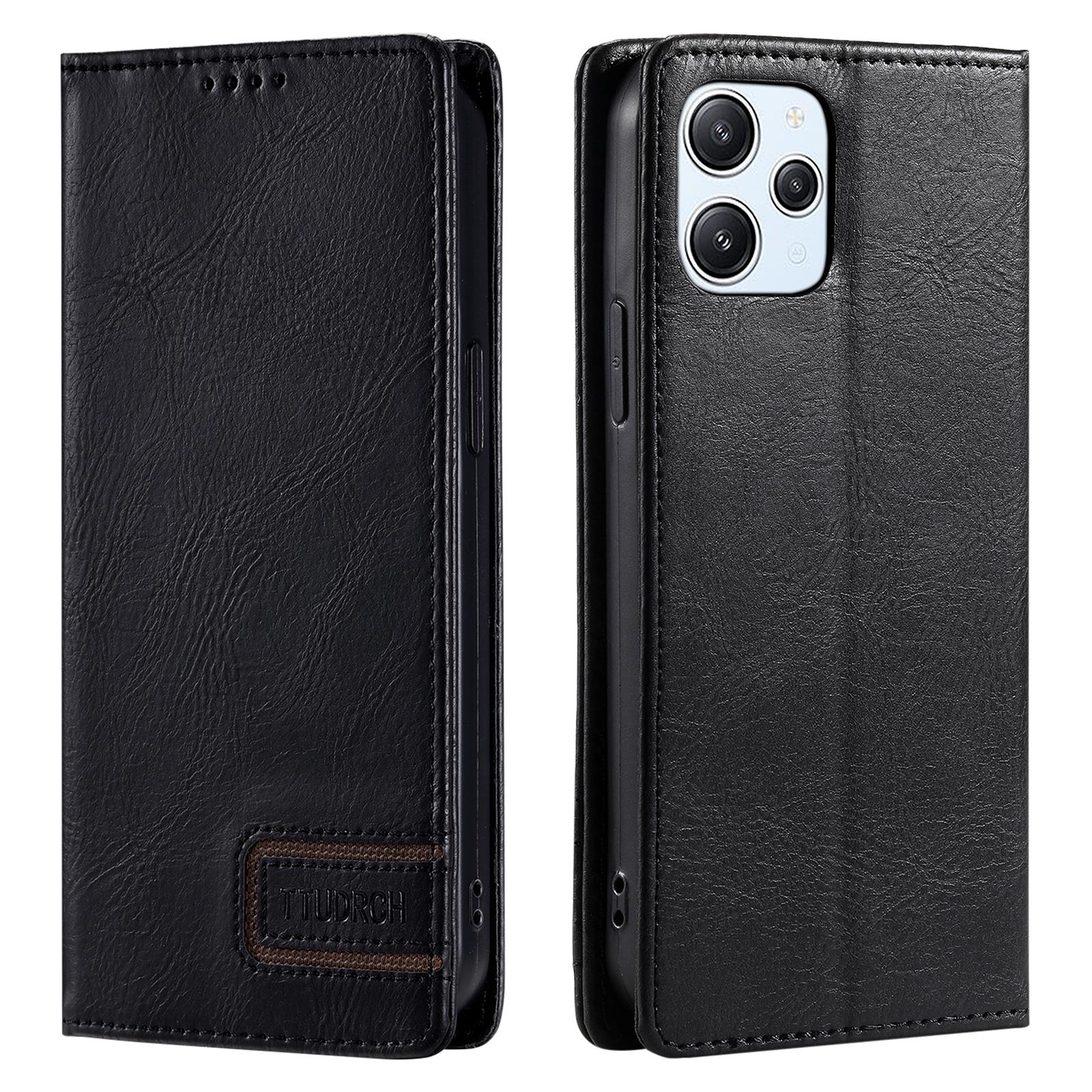 

TTUDRCH Стиль 007 Блокирующий RFID чехол-ракушка для Xiaomi Redmi 12 4G Подставка Чехол для телефона Кошелек Кожаная обложка Black