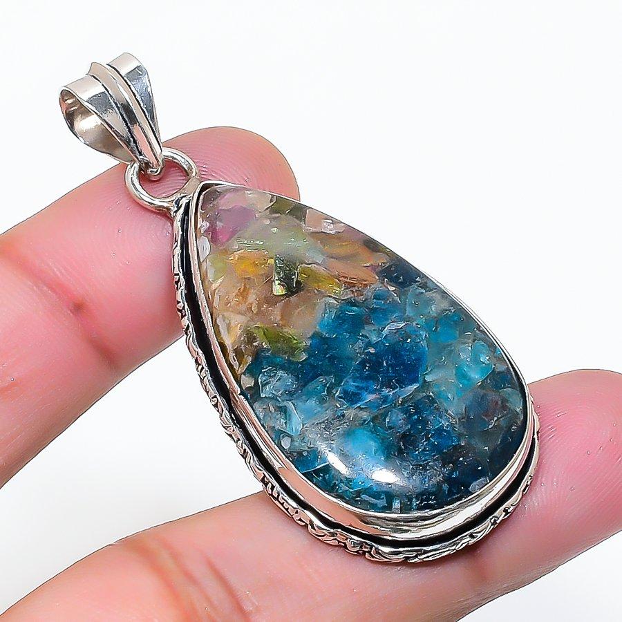 Natural Tourmaline Gemstone Handmade 925 Sterling Silver Pendant 2.09  AP-15519