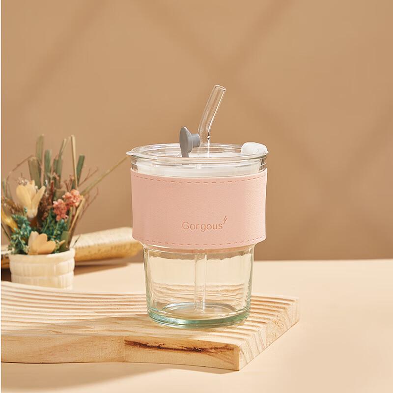 Light Luxury High Borosilicate Glass Travel Mug with Straw