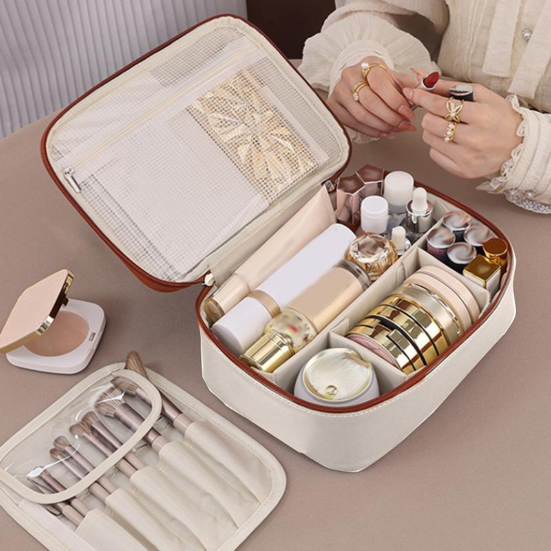 3 In 1 Pu Makeup Storage Bag Portable Large Capacity Multipurpose Washing Cosmetic Bag Freely Split Cosmetic Organizer Bag