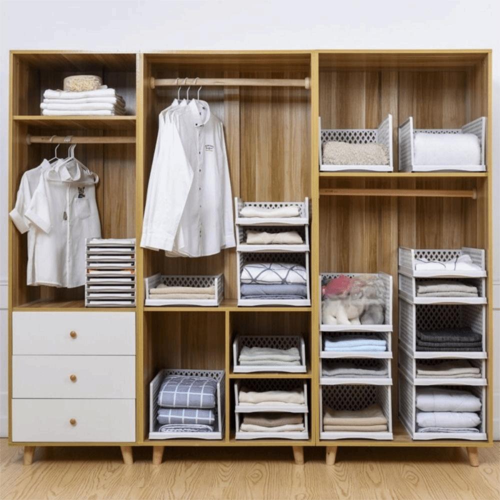 Plastic File Layered Partition Shelf Stackable Toy Snacks Container Clothes Storage Rack Office