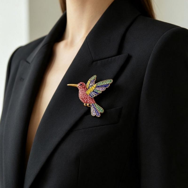 Sparkling Rhinestone Hummingbird Brooch Shiny Multicolor Design Ideal For Daily Wear Party Jewelry Gift For Women