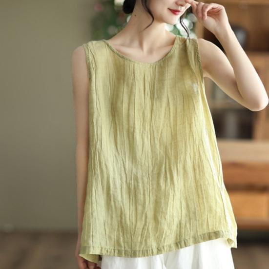 Women Vest Round Solid Color Tank Loose Fit Tops Solid Color Neck Sleeveless Thin Sport Vest