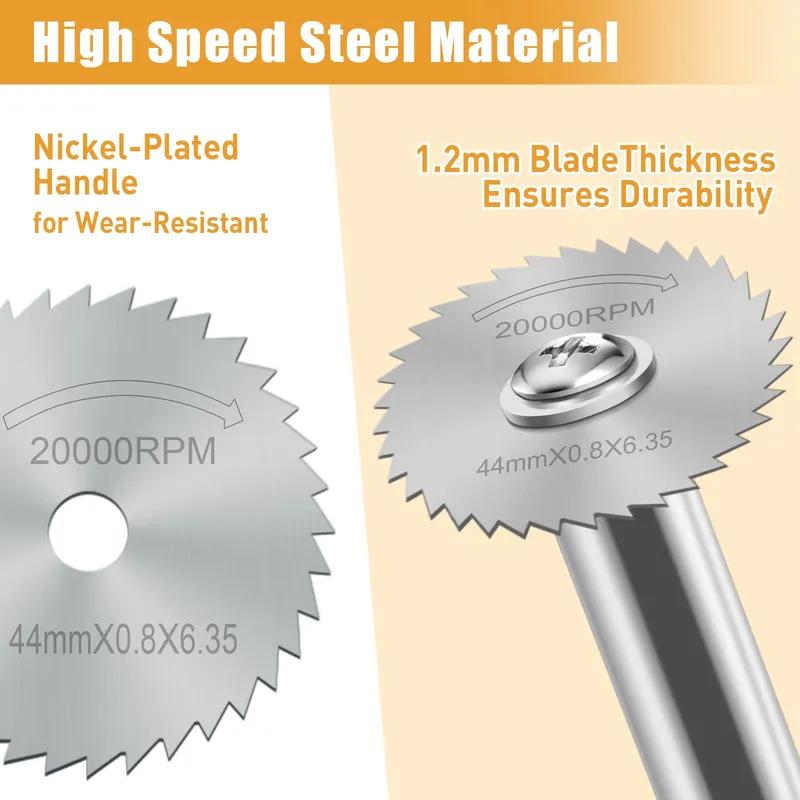Rotary Tool Cutting Discs with 6pcs Steel Saw Blades, 2pc 1/4 Inch Hex Short Shank and Long Shank,for Cutting PVC Pipe.Wood