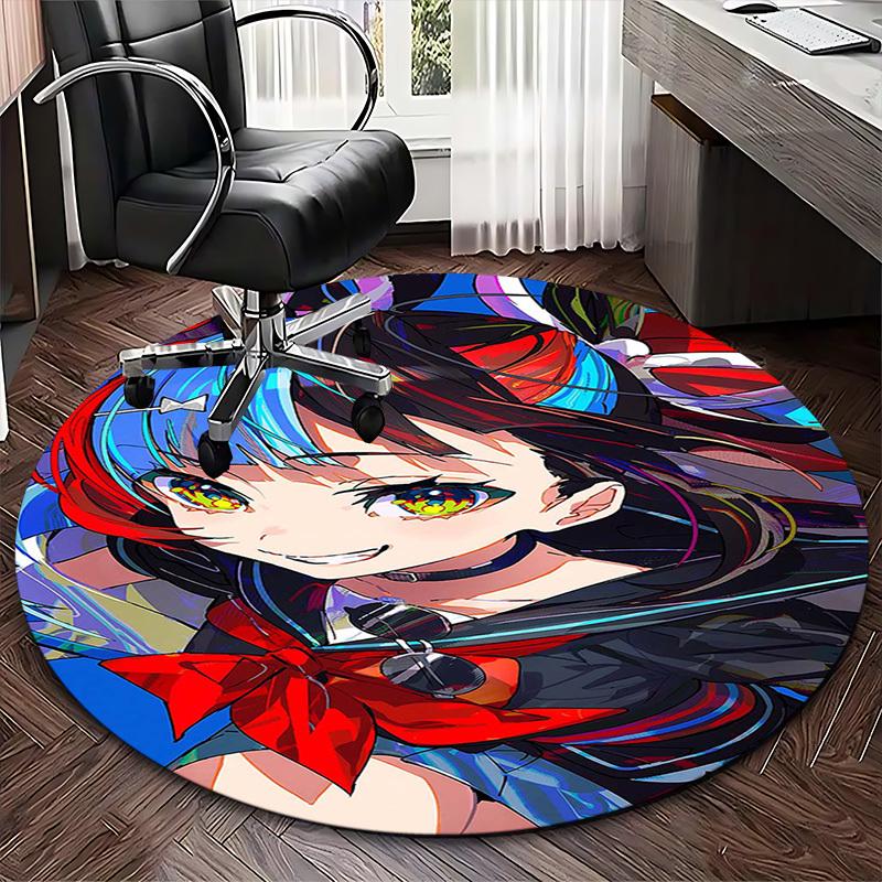 1pc Anime Design Round Carpet - Office Chair Mat, Non-Slip Rug for Home Decor, Living Room, Bedroom, Game Room