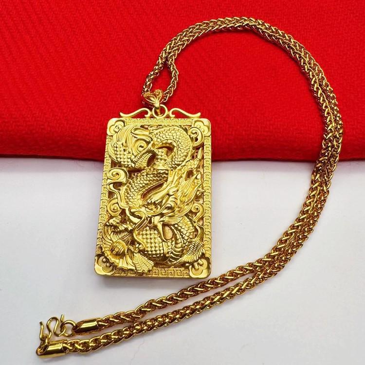 2026 Ethnic Style 18K Gold Plated Dragon & Guanyin Buddha Pendant Necklace for Men