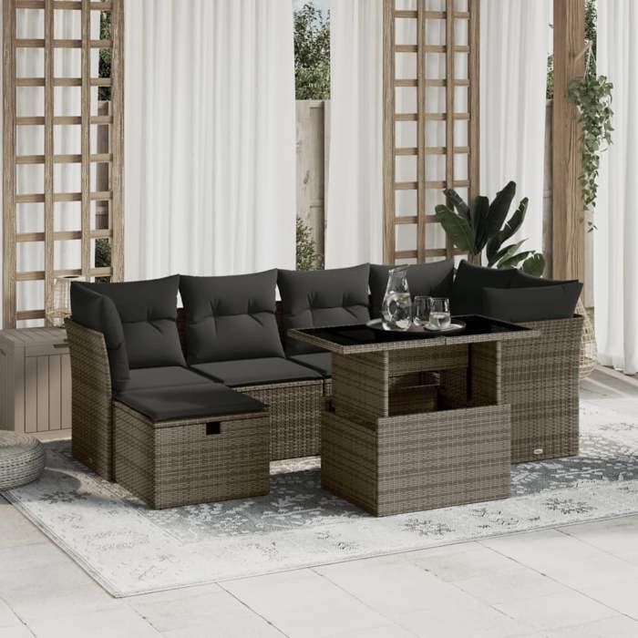VidaXL Salon de jardin avec coussins 7 pcs gris résine tressée 3274660