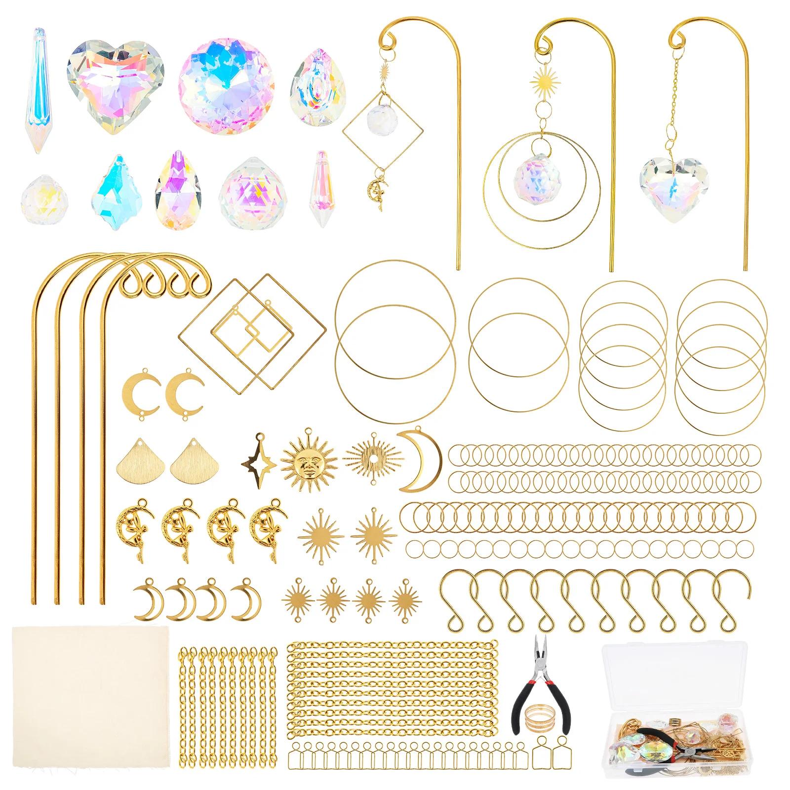 

260 Pcs DIY Suncatcher Colorful Glass Hanging Crystals Windows Crystal Sun Catcher for Home Garden Plant Pot Decoration