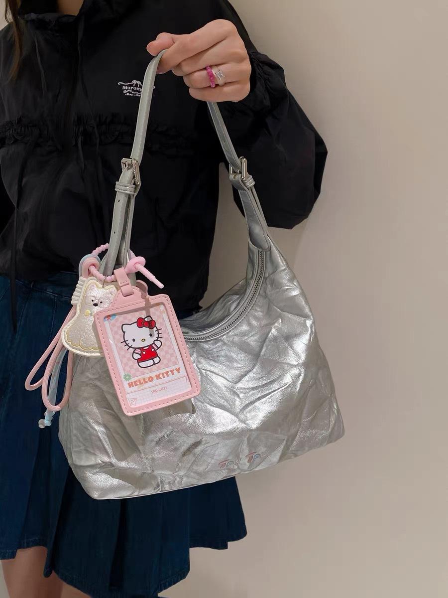 

TOUTOU2025 new puppy silver pleated hobo soft leather tote bag large capacity underarm commuter messenger bag