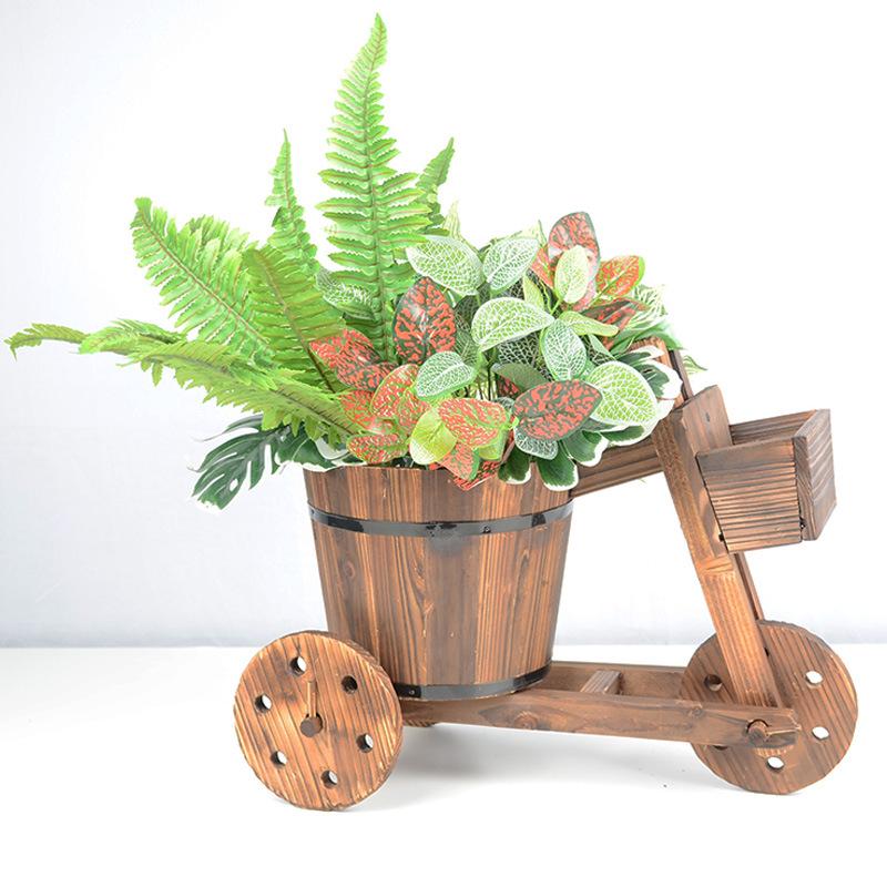 Retro Style Carbonized Wood Tricycle Planter for Succulents - European Pastoral & Japanese Inspired Decor