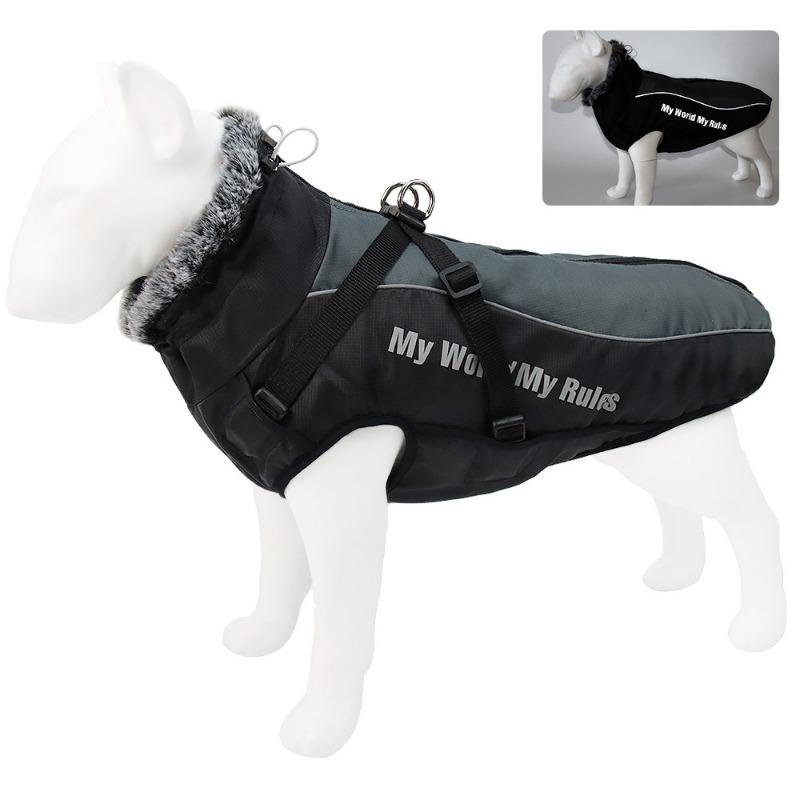 

Autumn and Winter Pet Clothes Outdoor Large Dog Cotton Coat Pet Thickened Plus Velvet Warm Reflective Medium and Large Dog Pet Clothing XL серый