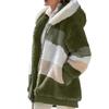 Manteau à capuche pour femmes, mode épissage, ample, peluche, manches longues, fermeture éclair, poche, hiver