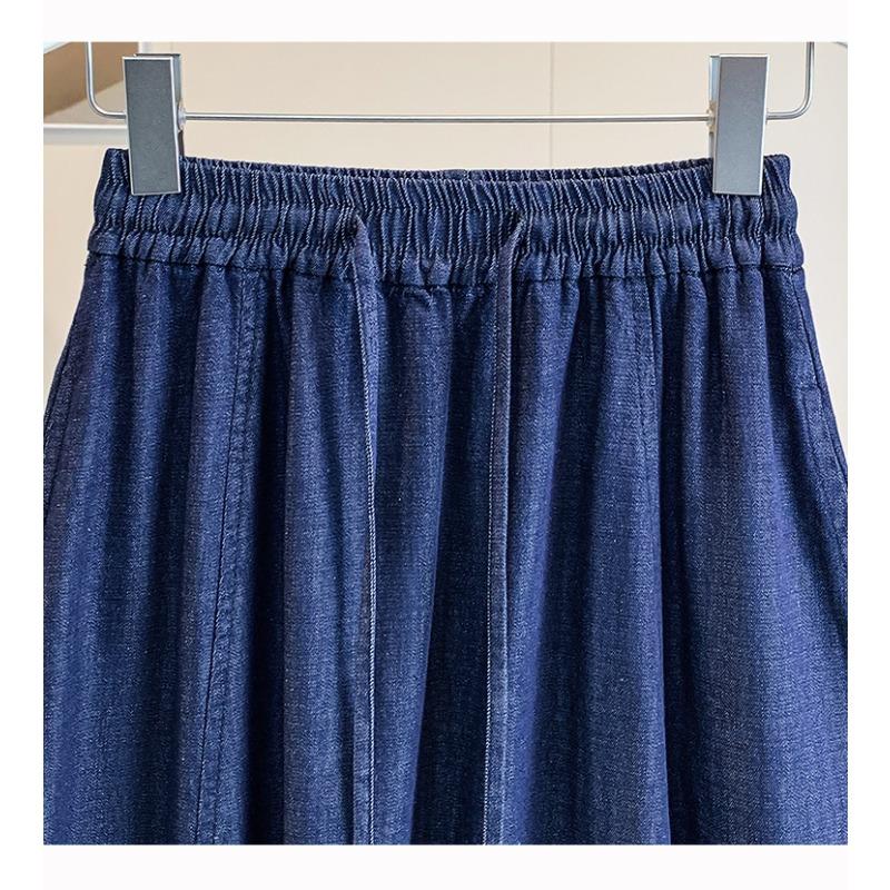 DIMANAF 2026 Summer Plus Size Women Skirts Elastic Waist Loose Denim Blue Oversize Casual Lady Long Skirts Cotton Solid