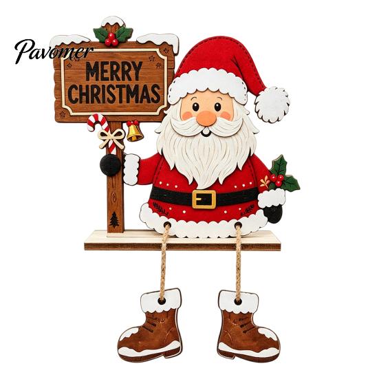 Festive Indoor Room Ornaments Christmas Gnome Wooden Ornament, 2D Tomte Santa Figurine with Hanging Boots, Tree Holiday Shelf Sitter for Mantel