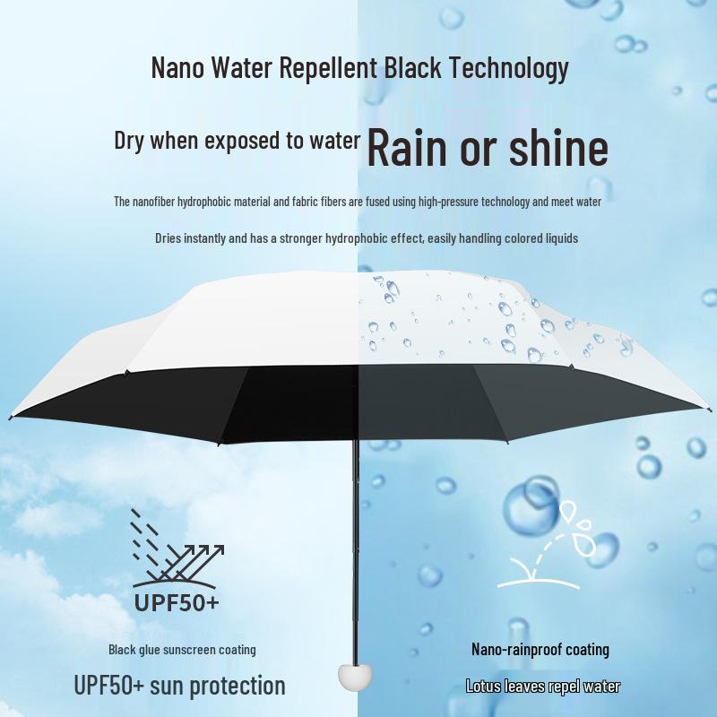 Women's Dual-Use Mini Umbrella: Compact Five-Fold Design, Thickened Fabric, Black Glue for UV Protection, Custom Logo Option