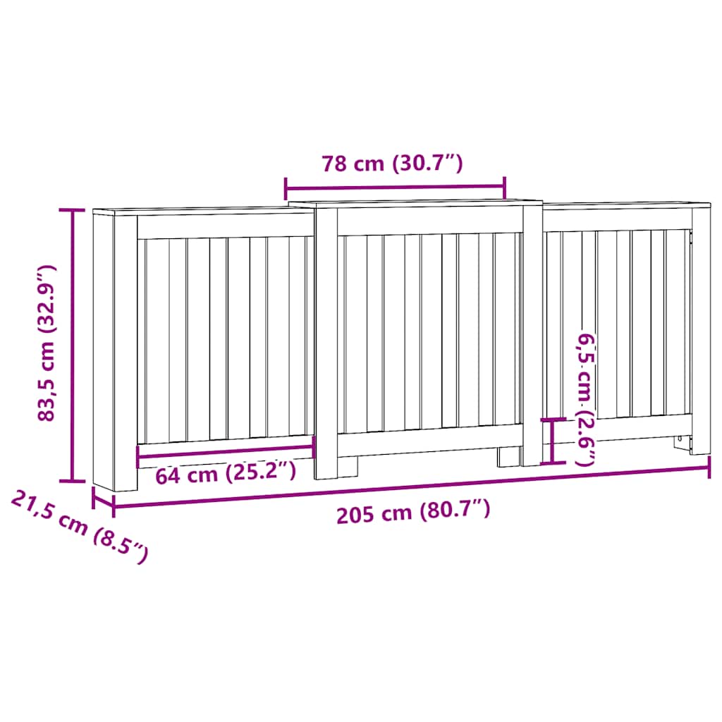 Radiator Cover Concrete Grey 205 x 21.5 x 83.5 cm Particleboard