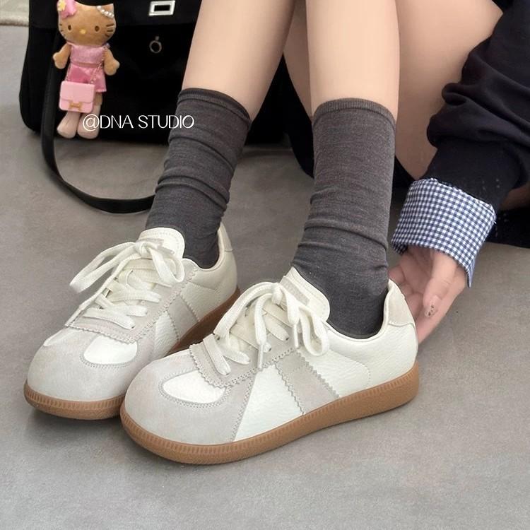 Thick-soled big-head retro women's shoes New sports and leisure shoes Round head lace-up board shoes