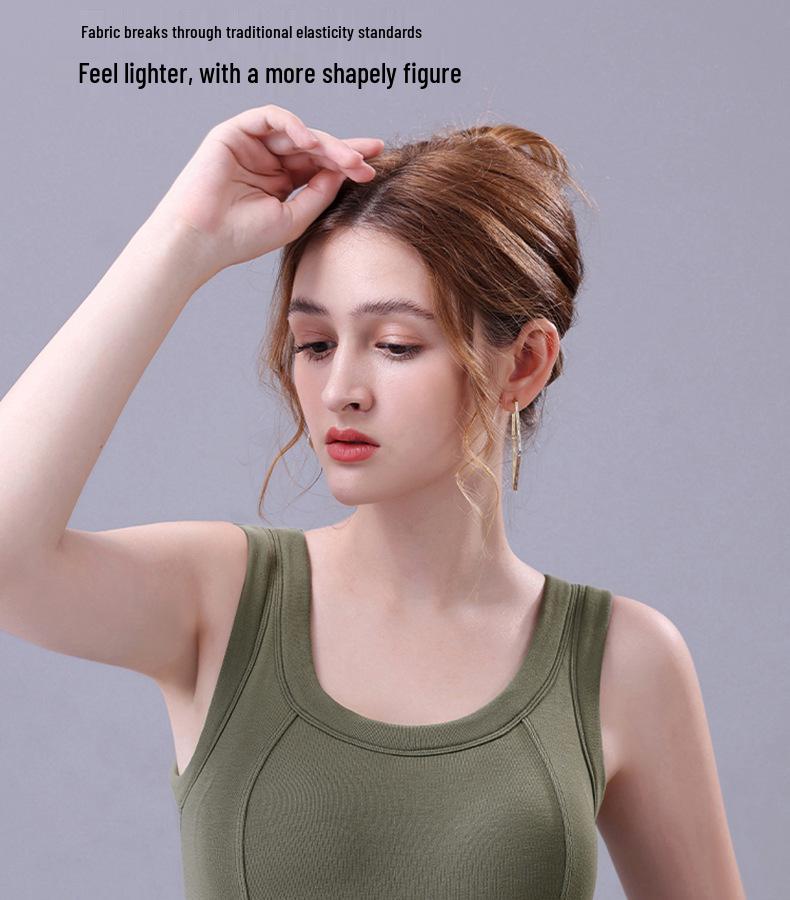 Women's Fleece-Lined Sleeveless Vest with Chest Pads - Seamless Slimming Base Layer for Autumn/Winter
