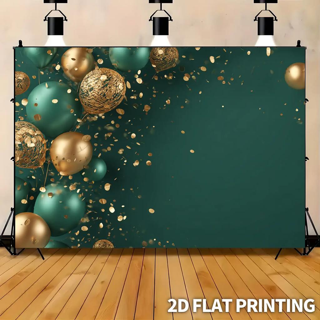 2D Plane 1 Green and Gold Balloon Festival Celebration Backdrop Cloth