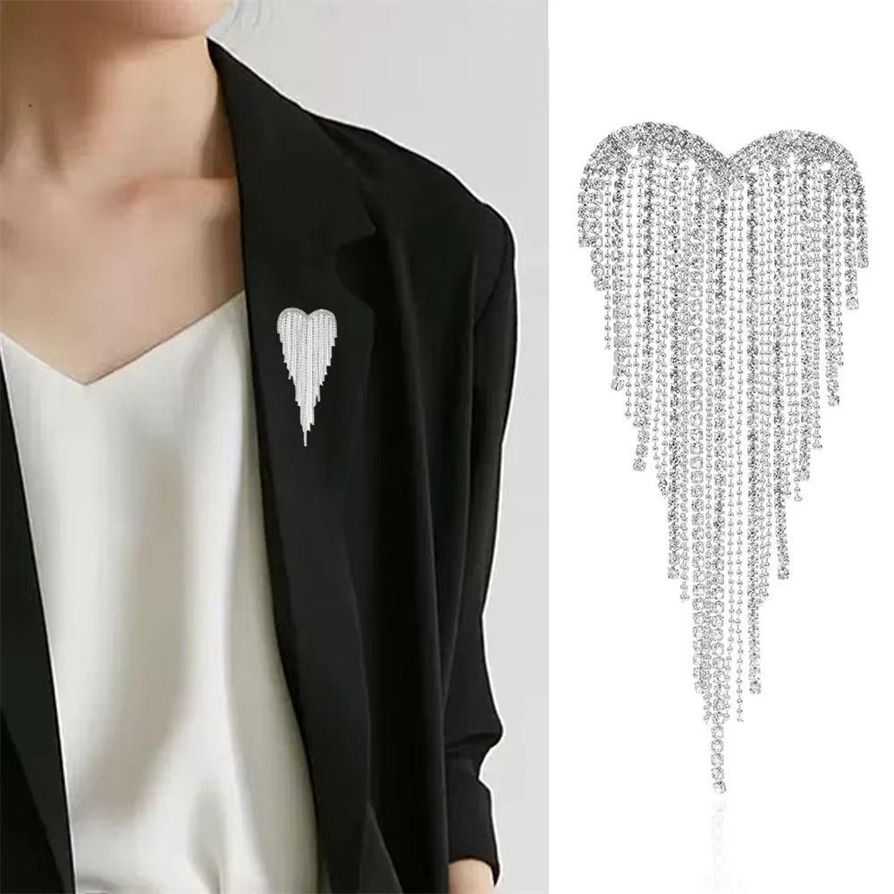 Rhinestone Tassel Brooch Heart Studded Diamond Brooch New Lapel Brooch