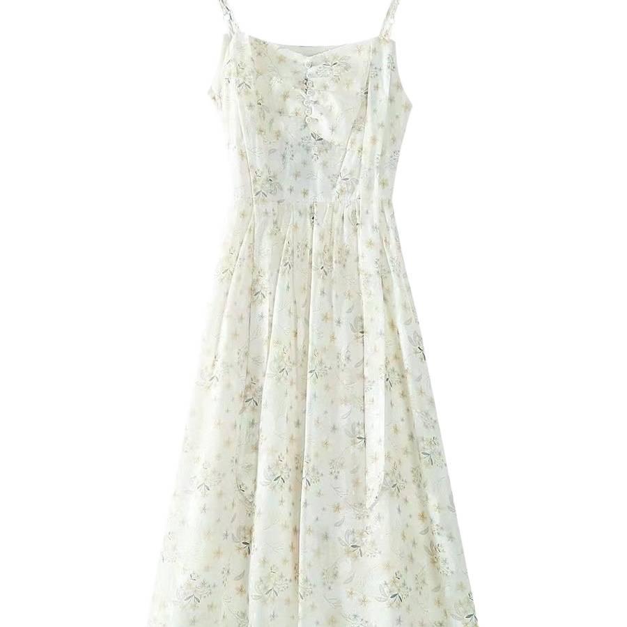 2026 Summer Fairy Floral Lace-up Bowknot A-line Camisole Dress
