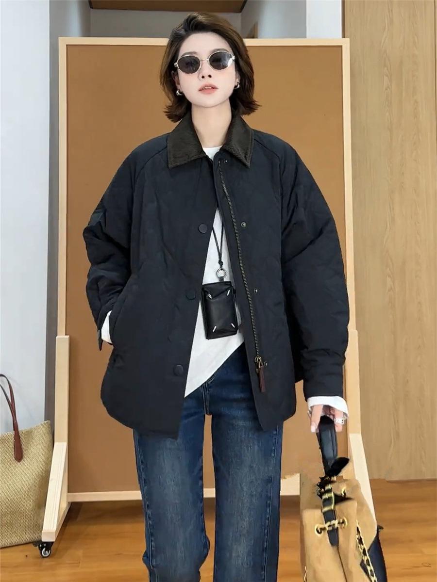 

Женская хлопковая куртка с вельветовым воротником - Коллекция Осень 2025, Повседневная, Свободная, Легкая, Популярный стиль L [Recommended for 115-130 jin]