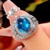 Jewelry Simulation Blue Spinel Plain Surface Fluorescent Retro Ring Main Stone 10 * 12