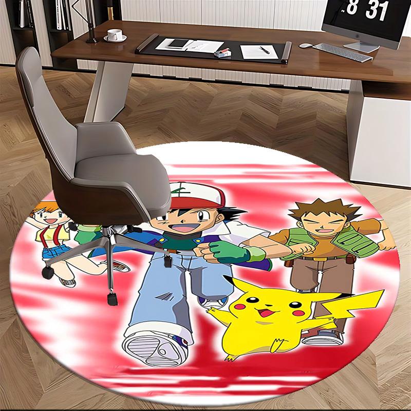 1pc Pokemon Pikachu & Friends Round Carpet - Anime Design Chair Mat for Office, Home Decor, Living Room, Bedroom