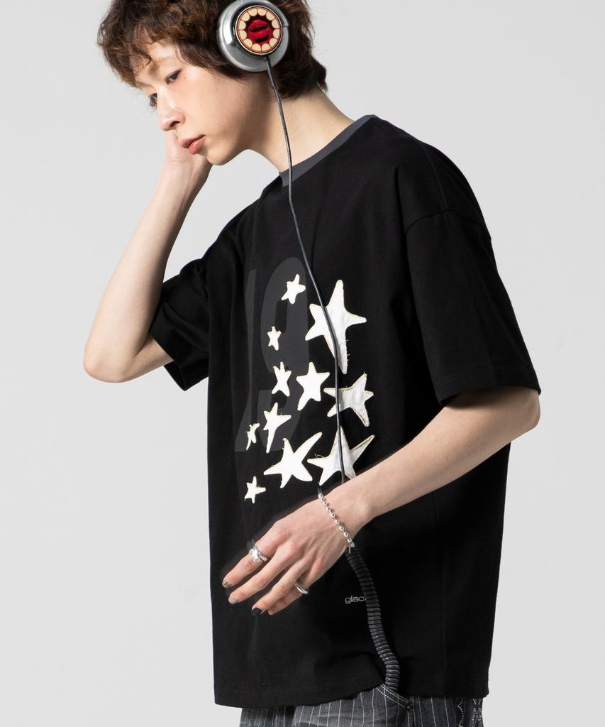 GLACK Gt124 Numbering Star Applique T-Shirt (Black)