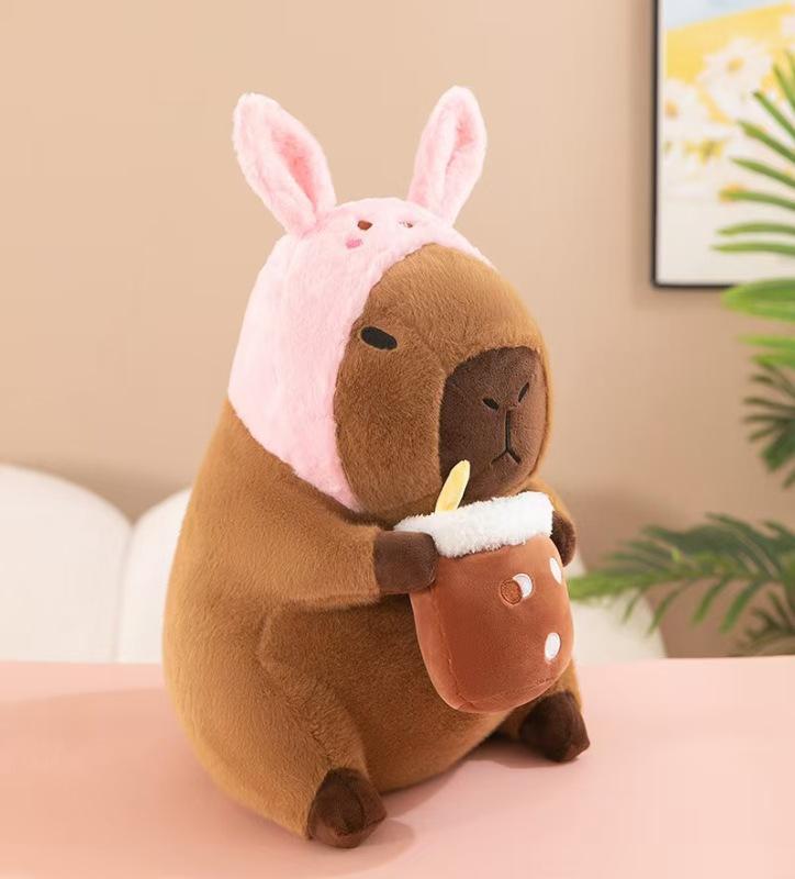 Boutique 8-inch Hat Kapibara Plush Toy Backpack Toast Milk Tea Capybara Doll Grab Machine Doll