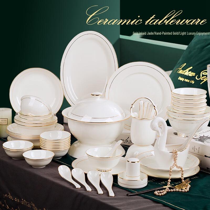Zhishi Ceramic Gold-Trimmed Dinnerware Set