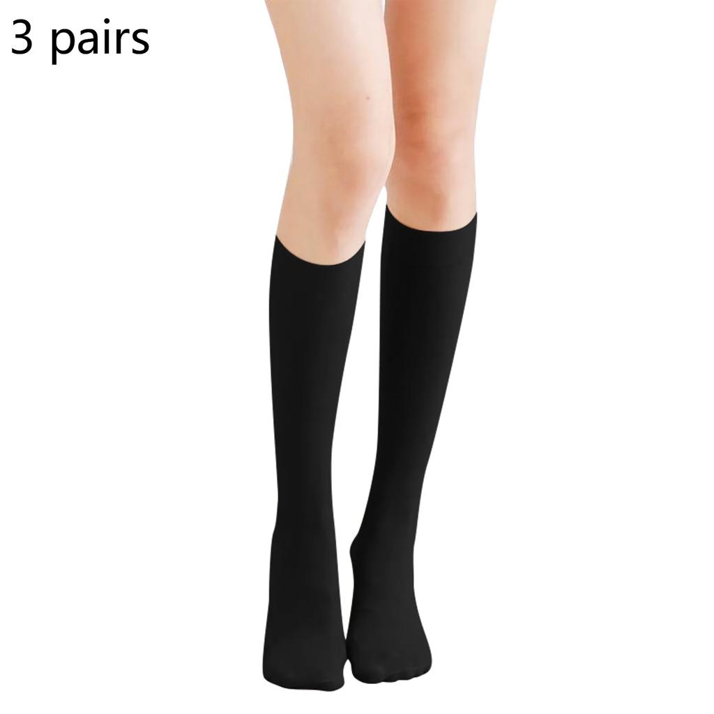 Women's high knee-high stockings spring and autumn medium-thick black and white elastic wear-resistant knee-high socks
