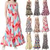 Floral Boho Dress For Women  Ruffle Hem Sleeveless Maxi Dress Spaghetti Strap Smocked Beach Long Dresses
